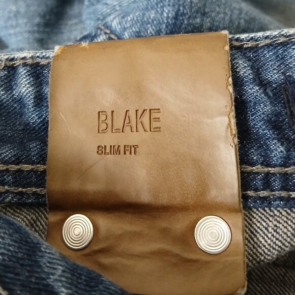 GS115 Jeans Mens 38X33 Blake Slim Distressed Y2K Bleach Spots Embroidered Blue - Picture 9 of 12